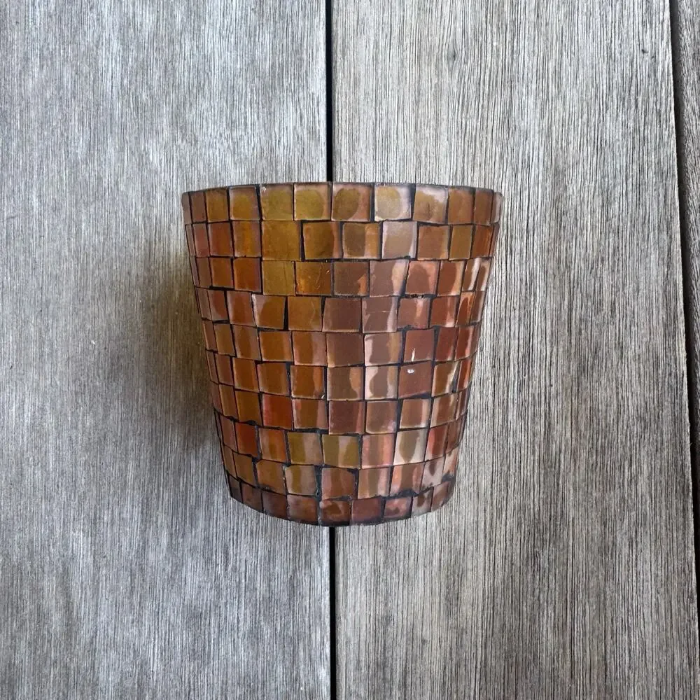 Harvest Mosaic Gold Brown Votive Candle Holder Whimsygoth 90s Decor